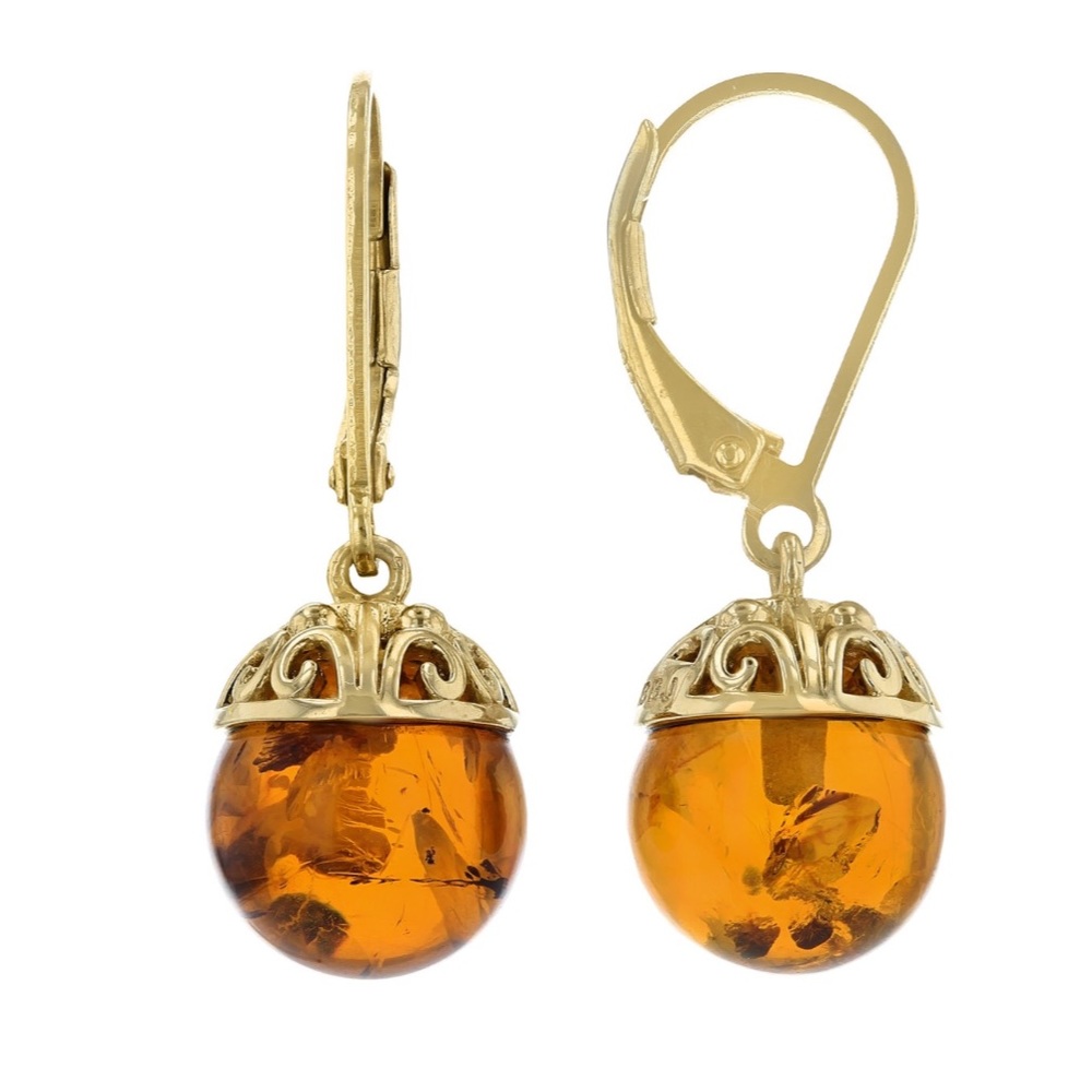 Orange Amber 18k Yellow Gold Over Sterling Silver Earrings